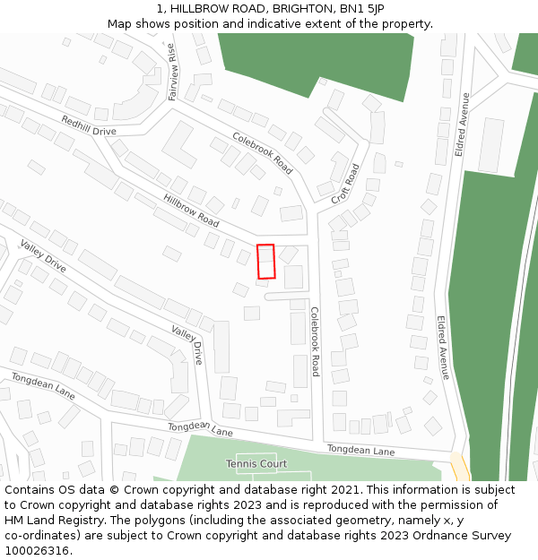 1, HILLBROW ROAD, BRIGHTON, BN1 5JP: Location map and indicative extent of plot