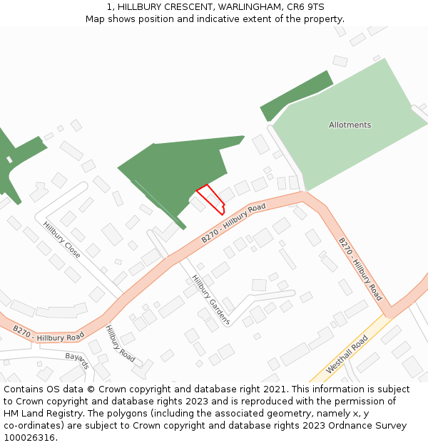1, HILLBURY CRESCENT, WARLINGHAM, CR6 9TS: Location map and indicative extent of plot