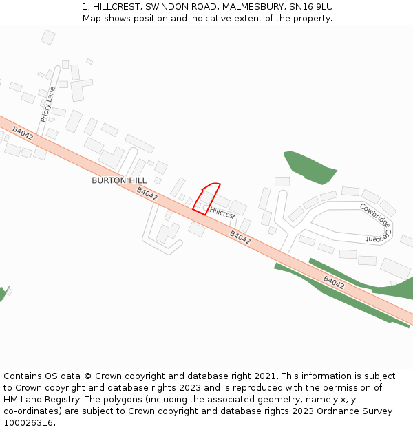 1, HILLCREST, SWINDON ROAD, MALMESBURY, SN16 9LU: Location map and indicative extent of plot