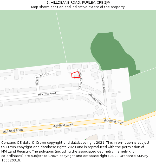 1, HILLDEANE ROAD, PURLEY, CR8 2JW: Location map and indicative extent of plot