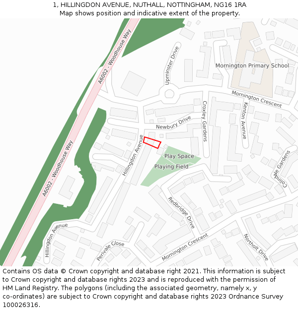 1, HILLINGDON AVENUE, NUTHALL, NOTTINGHAM, NG16 1RA: Location map and indicative extent of plot