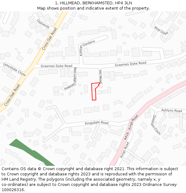 1, HILLMEAD, BERKHAMSTED, HP4 3LN: Location map and indicative extent of plot