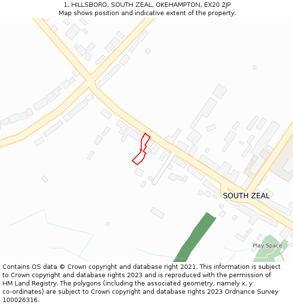 1, HILLSBORO, SOUTH ZEAL, OKEHAMPTON, EX20 2JP: Location map and indicative extent of plot