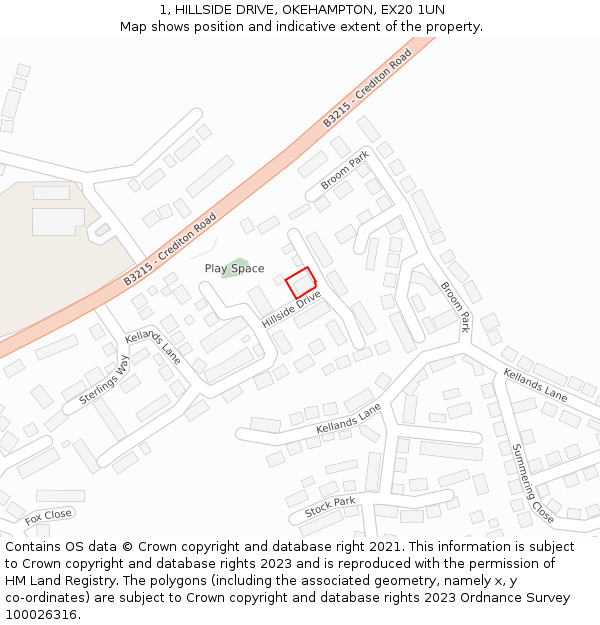 1, HILLSIDE DRIVE, OKEHAMPTON, EX20 1UN: Location map and indicative extent of plot