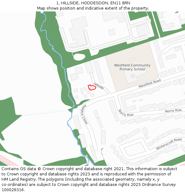 1, HILLSIDE, HODDESDON, EN11 8RN: Location map and indicative extent of plot
