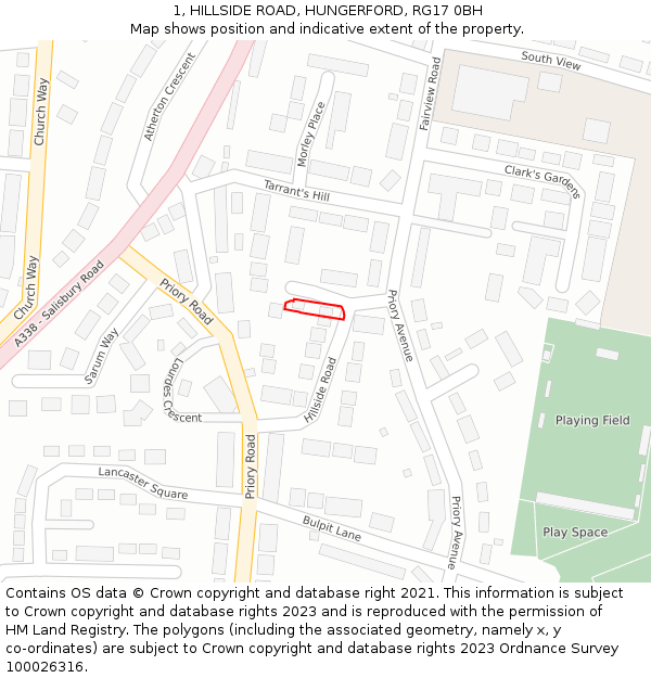 1, HILLSIDE ROAD, HUNGERFORD, RG17 0BH: Location map and indicative extent of plot