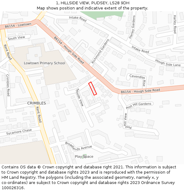 1, HILLSIDE VIEW, PUDSEY, LS28 9DH: Location map and indicative extent of plot