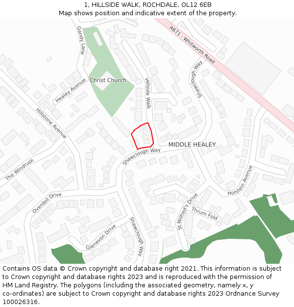 1, HILLSIDE WALK, ROCHDALE, OL12 6EB: Location map and indicative extent of plot