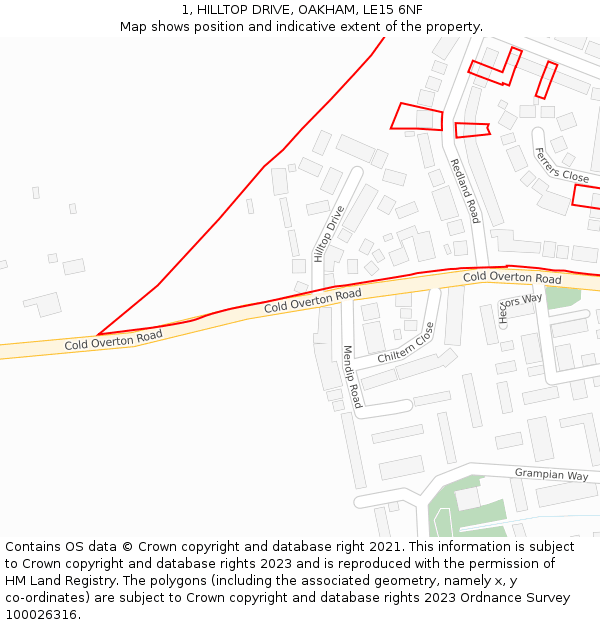 1, HILLTOP DRIVE, OAKHAM, LE15 6NF: Location map and indicative extent of plot