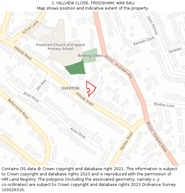 1, HILLVIEW CLOSE, FRODSHAM, WA6 6AU: Location map and indicative extent of plot