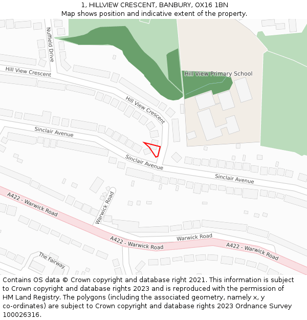 1, HILLVIEW CRESCENT, BANBURY, OX16 1BN: Location map and indicative extent of plot