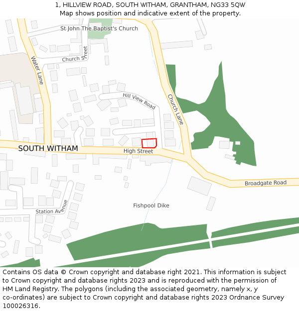 1, HILLVIEW ROAD, SOUTH WITHAM, GRANTHAM, NG33 5QW: Location map and indicative extent of plot