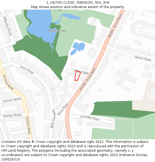 1, HILTON CLOSE, SWINDON, SN1 3HX: Location map and indicative extent of plot