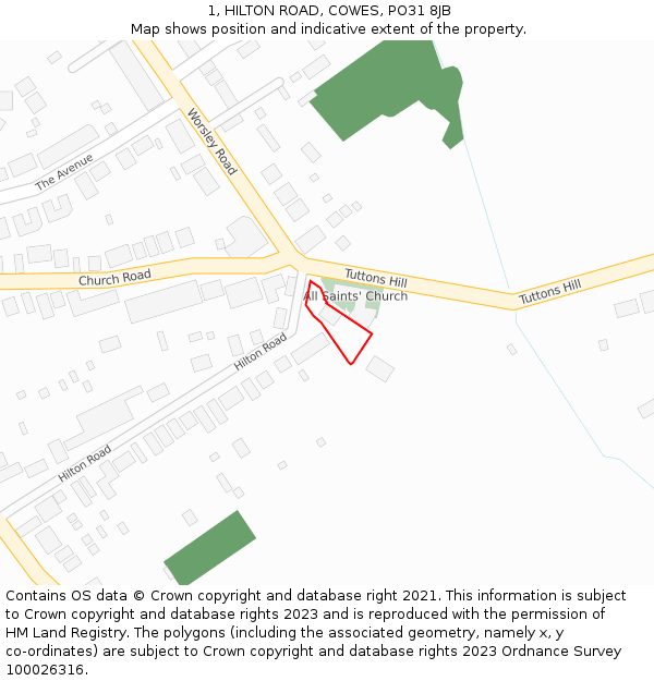 1, HILTON ROAD, COWES, PO31 8JB: Location map and indicative extent of plot