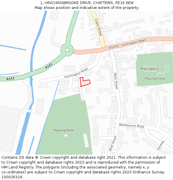 1, HINCHINGBROOKE DRIVE, CHATTERIS, PE16 6EW: Location map and indicative extent of plot
