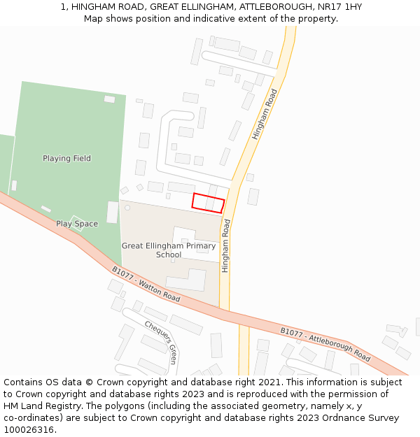1, HINGHAM ROAD, GREAT ELLINGHAM, ATTLEBOROUGH, NR17 1HY: Location map and indicative extent of plot