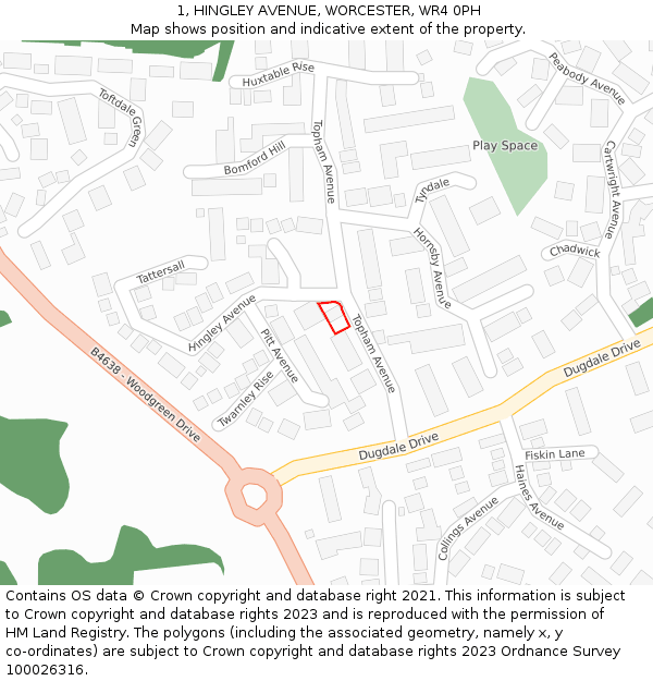 1, HINGLEY AVENUE, WORCESTER, WR4 0PH: Location map and indicative extent of plot