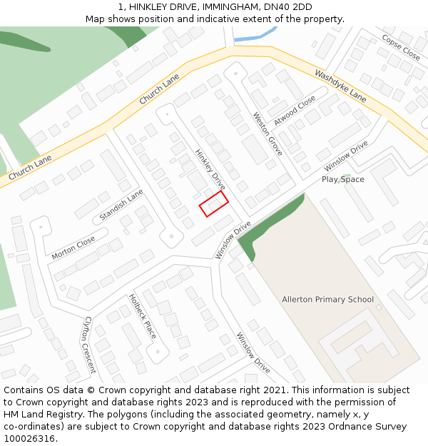 1, HINKLEY DRIVE, IMMINGHAM, DN40 2DD: Location map and indicative extent of plot