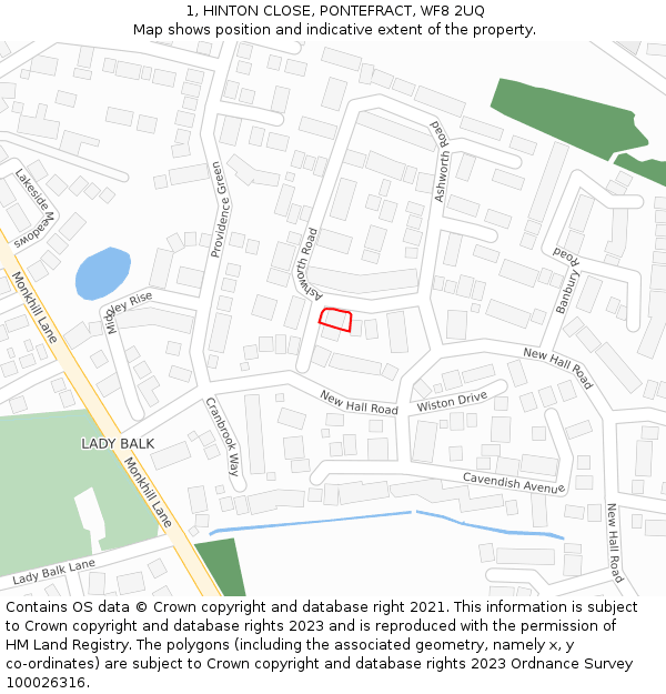 1, HINTON CLOSE, PONTEFRACT, WF8 2UQ: Location map and indicative extent of plot