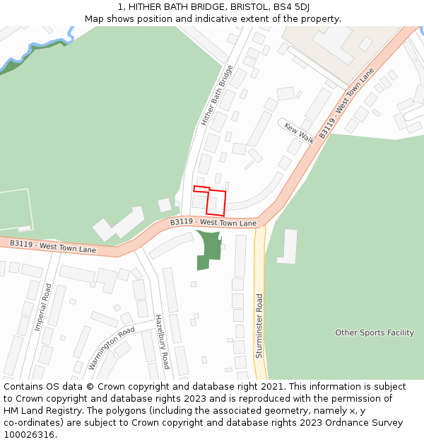 1, HITHER BATH BRIDGE, BRISTOL, BS4 5DJ: Location map and indicative extent of plot