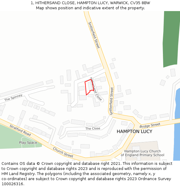 1, HITHERSAND CLOSE, HAMPTON LUCY, WARWICK, CV35 8BW: Location map and indicative extent of plot