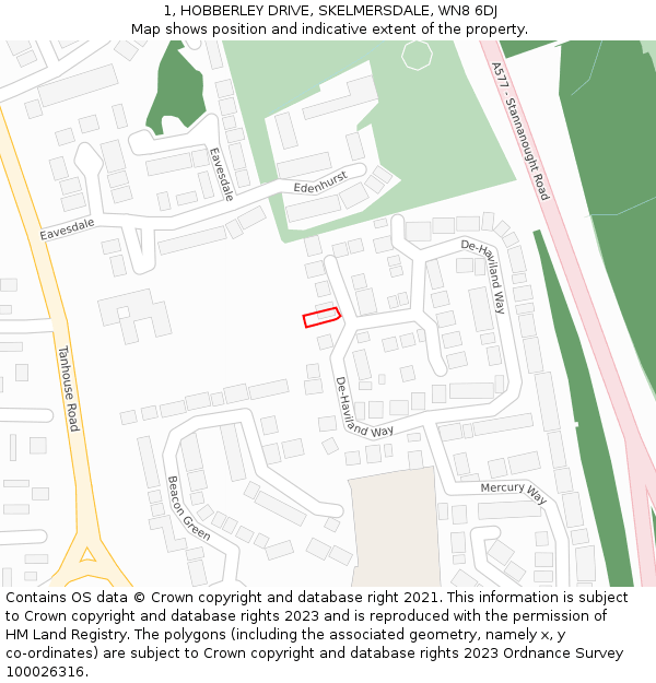 1, HOBBERLEY DRIVE, SKELMERSDALE, WN8 6DJ: Location map and indicative extent of plot