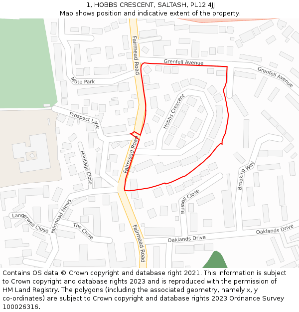 1, HOBBS CRESCENT, SALTASH, PL12 4JJ: Location map and indicative extent of plot