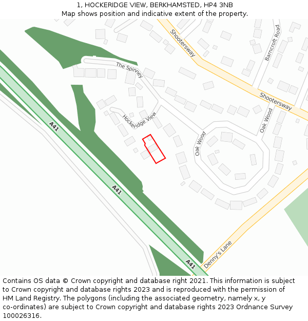 1, HOCKERIDGE VIEW, BERKHAMSTED, HP4 3NB: Location map and indicative extent of plot