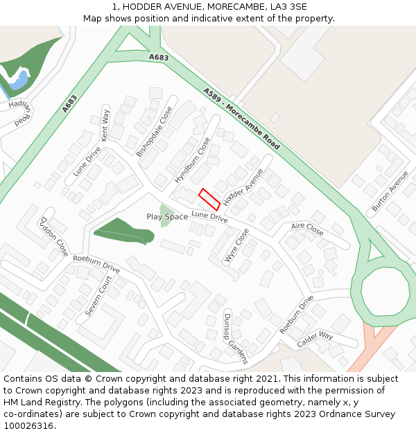 1, HODDER AVENUE, MORECAMBE, LA3 3SE: Location map and indicative extent of plot
