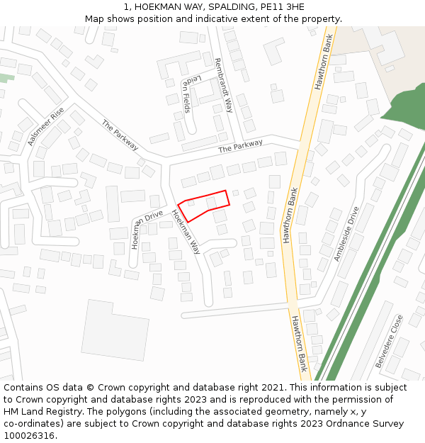 1, HOEKMAN WAY, SPALDING, PE11 3HE: Location map and indicative extent of plot