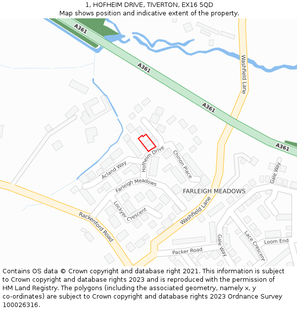 1, HOFHEIM DRIVE, TIVERTON, EX16 5QD: Location map and indicative extent of plot