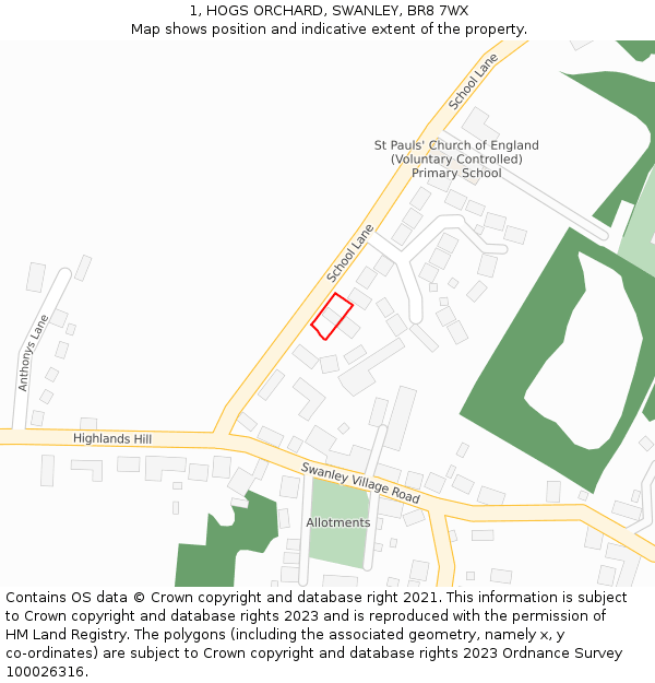 1, HOGS ORCHARD, SWANLEY, BR8 7WX: Location map and indicative extent of plot