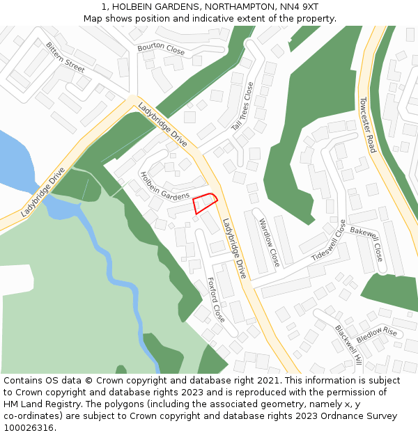 1, HOLBEIN GARDENS, NORTHAMPTON, NN4 9XT: Location map and indicative extent of plot