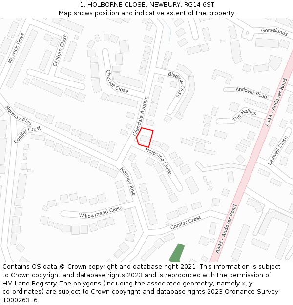 1, HOLBORNE CLOSE, NEWBURY, RG14 6ST: Location map and indicative extent of plot