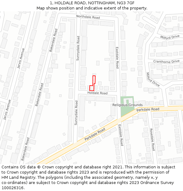 1, HOLDALE ROAD, NOTTINGHAM, NG3 7GF: Location map and indicative extent of plot