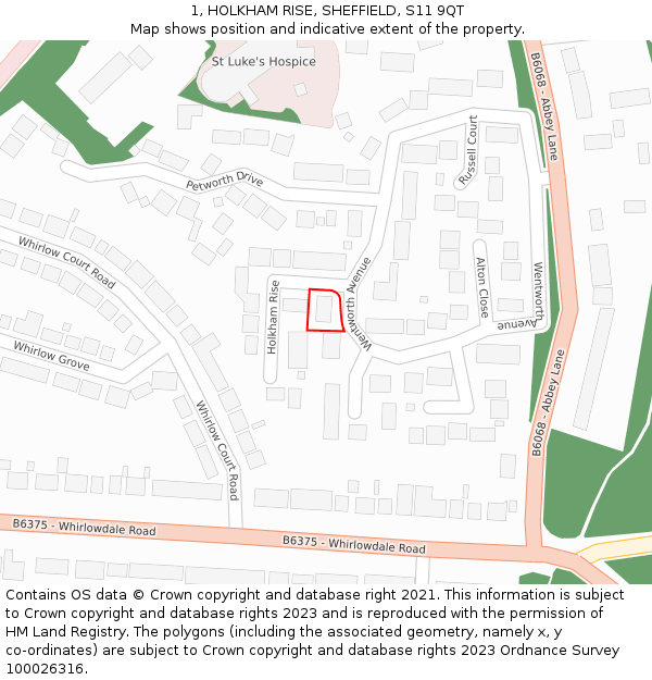 1, HOLKHAM RISE, SHEFFIELD, S11 9QT: Location map and indicative extent of plot