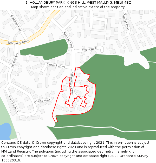 1, HOLLANDBURY PARK, KINGS HILL, WEST MALLING, ME19 4BZ: Location map and indicative extent of plot