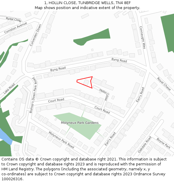 1, HOLLIN CLOSE, TUNBRIDGE WELLS, TN4 8EF: Location map and indicative extent of plot