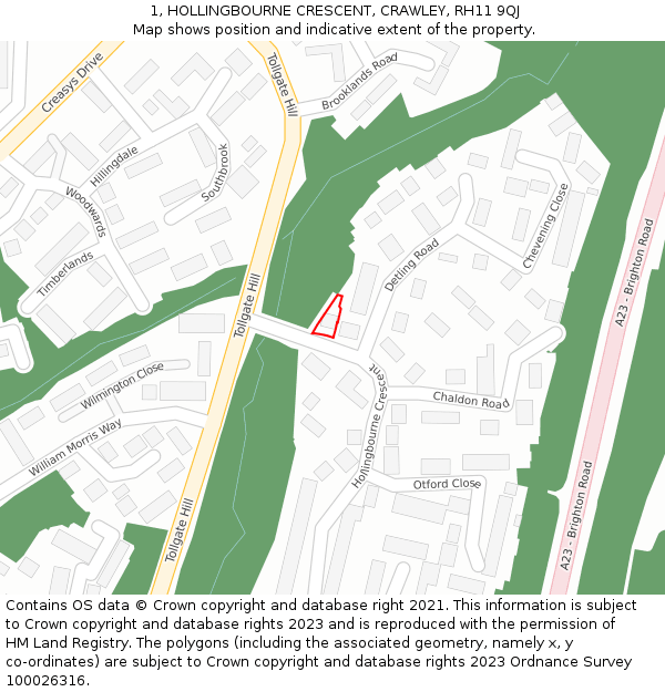 1, HOLLINGBOURNE CRESCENT, CRAWLEY, RH11 9QJ: Location map and indicative extent of plot