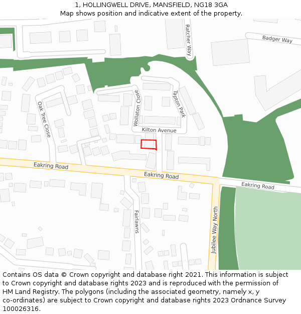 1, HOLLINGWELL DRIVE, MANSFIELD, NG18 3GA: Location map and indicative extent of plot