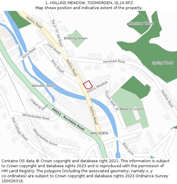 1, HOLLINS MEADOW, TODMORDEN, OL14 6PZ: Location map and indicative extent of plot