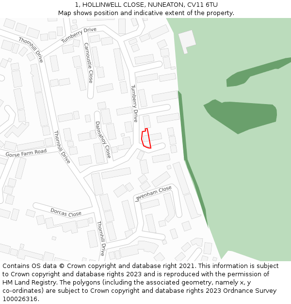 1, HOLLINWELL CLOSE, NUNEATON, CV11 6TU: Location map and indicative extent of plot