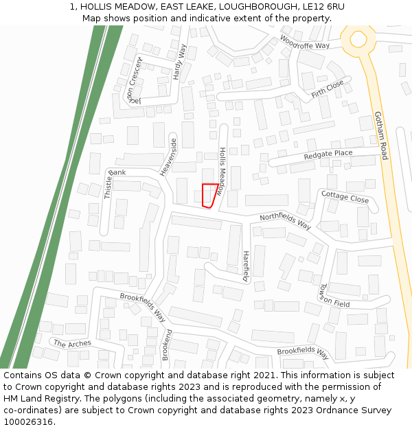 1, HOLLIS MEADOW, EAST LEAKE, LOUGHBOROUGH, LE12 6RU: Location map and indicative extent of plot