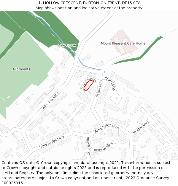 1, HOLLOW CRESCENT, BURTON-ON-TRENT, DE15 0EA: Location map and indicative extent of plot