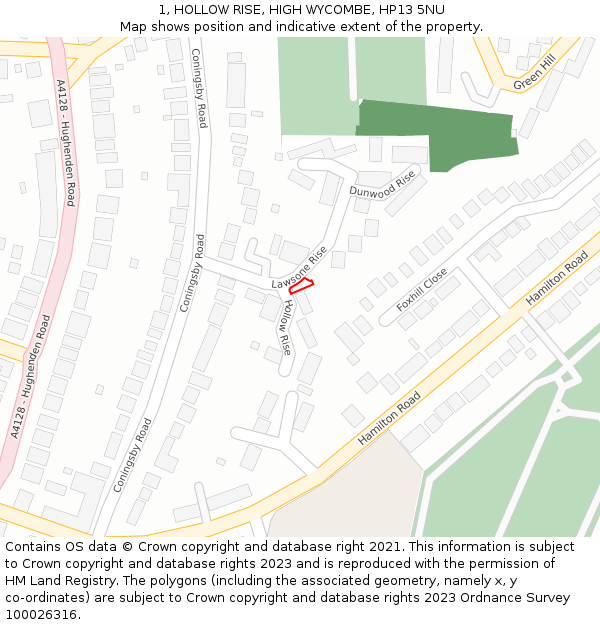 1, HOLLOW RISE, HIGH WYCOMBE, HP13 5NU: Location map and indicative extent of plot