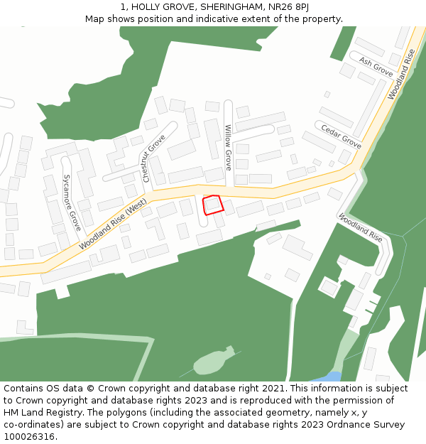 1, HOLLY GROVE, SHERINGHAM, NR26 8PJ: Location map and indicative extent of plot