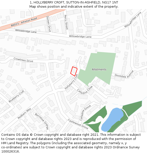 1, HOLLYBERRY CROFT, SUTTON-IN-ASHFIELD, NG17 1NT: Location map and indicative extent of plot