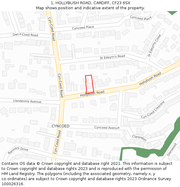1, HOLLYBUSH ROAD, CARDIFF, CF23 6SX: Location map and indicative extent of plot