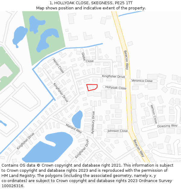 1, HOLLYOAK CLOSE, SKEGNESS, PE25 1TT: Location map and indicative extent of plot