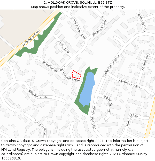 1, HOLLYOAK GROVE, SOLIHULL, B91 3TZ: Location map and indicative extent of plot